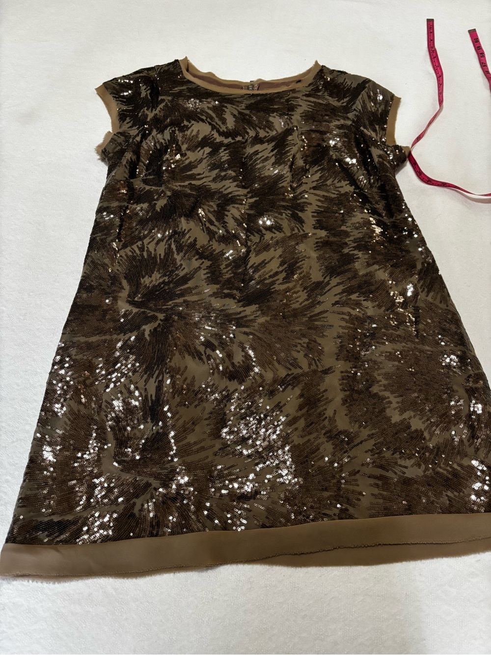 Vince Camuto Brown Olive Sequin Shift Dress